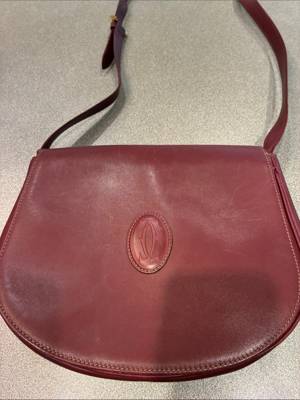 Cartier Burgundy Leather Crossbody with Oval Logo